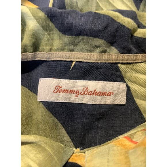 Tommy Bahama UH University Hawaii XXL Aloha Black Silk Button Shirt Green EUC - Picture 5 of 7